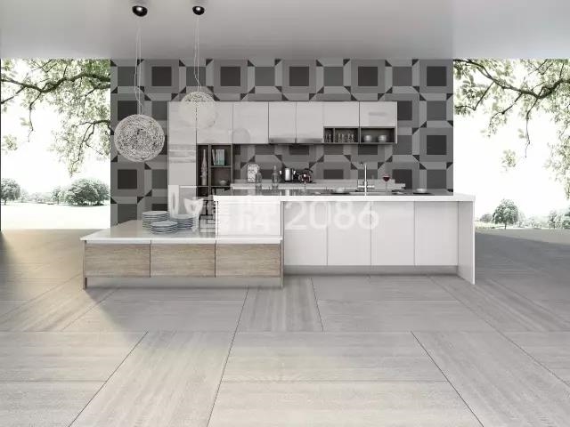 现代仿古砖厨房效果图