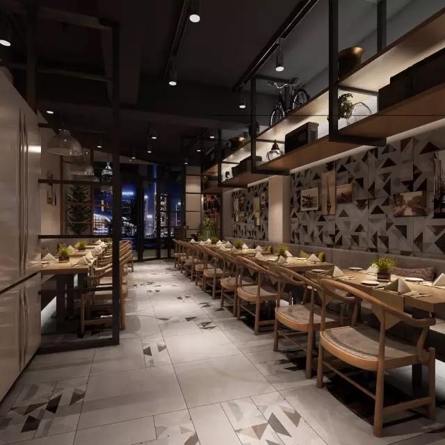 现代仿古砖餐馆装修效果图