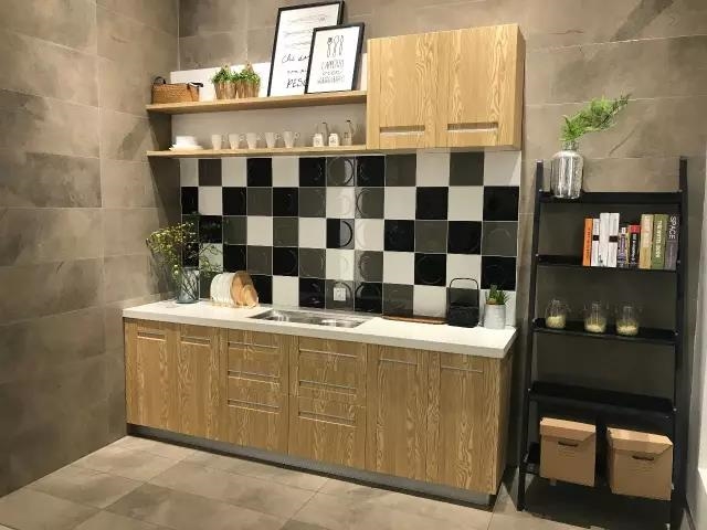 现代仿古砖铺贴厨房效果图