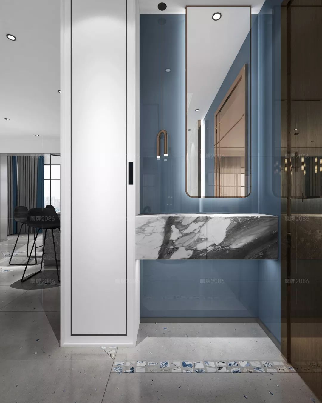 鹰牌2086现代砖，青花，绽放在现代艺术上的一抹蓝