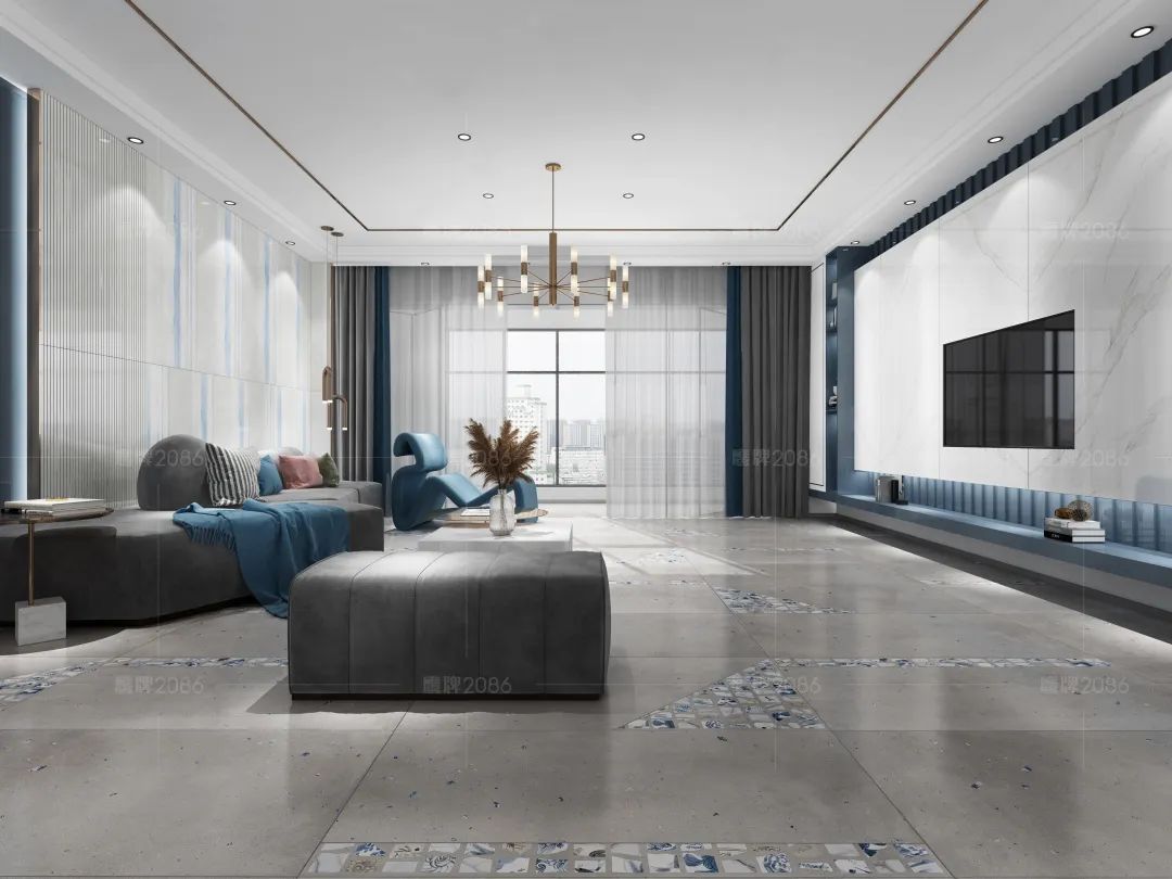 鹰牌2086现代砖，青花，绽放在现代艺术上的一抹蓝