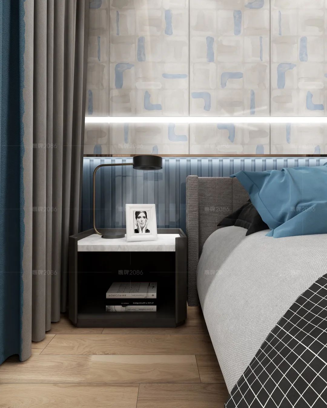 鹰牌2086现代砖，青花，绽放在现代艺术上的一抹蓝