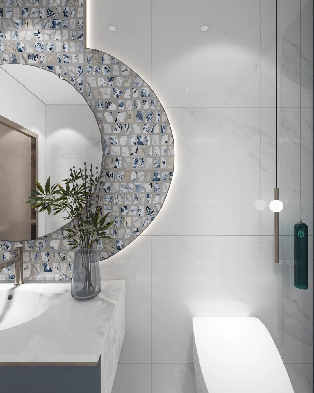 鹰牌2086现代砖，青花，绽放在现代艺术上的一抹蓝