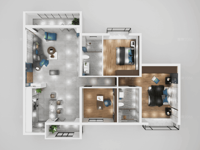 鹰牌2086现代砖，青花，绽放在现代艺术上的一抹蓝